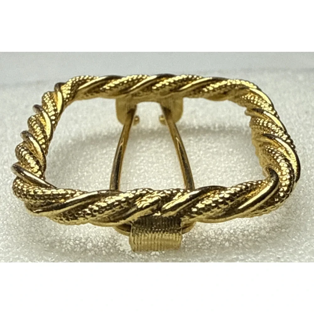 Vintage Twisted Rope Gold Tone Metal Hair Barrette Square
